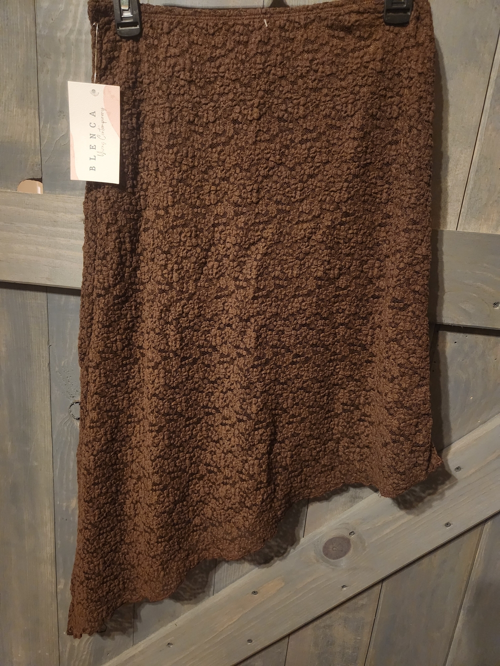 Brown Textured A-Line Midi Skirt